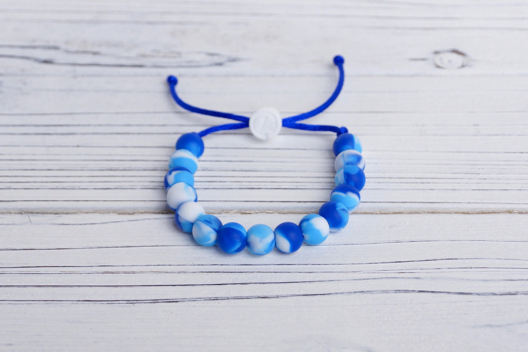 blue tie-dye adjustable silicone bead bracelet