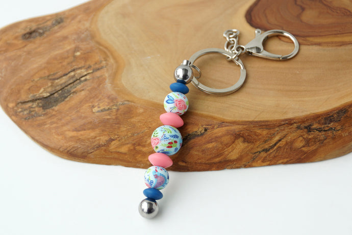 Spring Floral Beaded Keychain