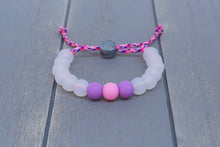 Load image into Gallery viewer, translucent  adjustable silicone bead bracelet on pink and purple paracord