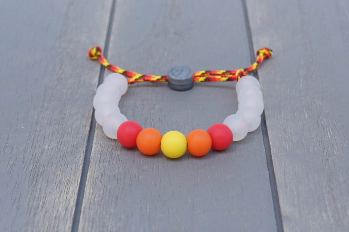 Translucent adjustable silicone bead bracelet on fire coloured paracord