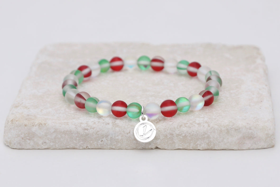 Christmas colours moonstone bracelet on elastic