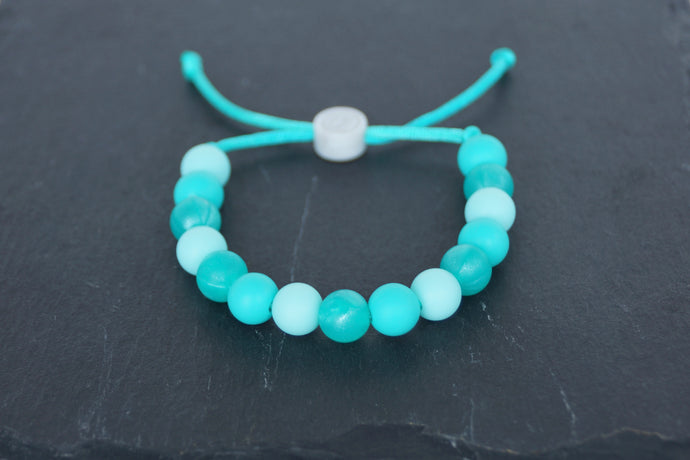 Mixed metallic turquoise adjustable silicone bead bracelet
