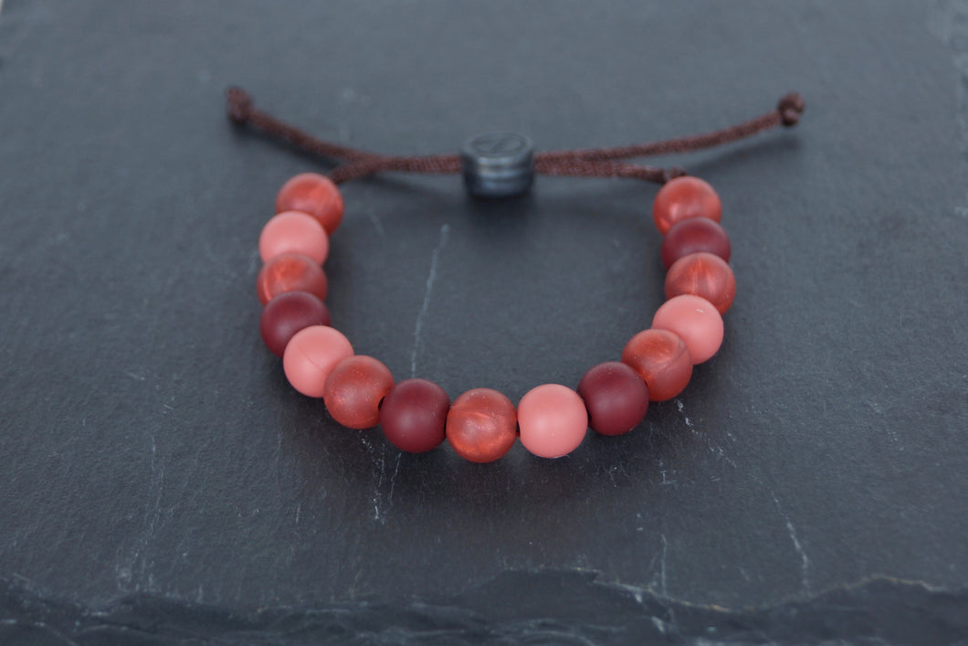 Mixed metallic red adjustable silicone bead bracelet