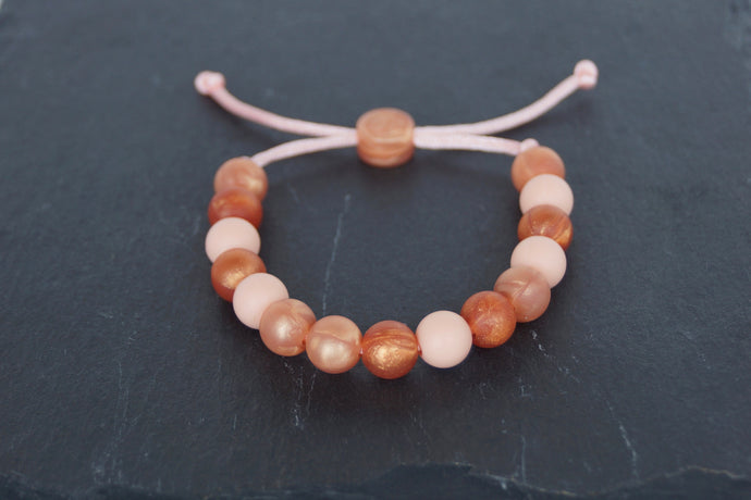 rose gold, copper and peach adjustable silicone bead bracelet