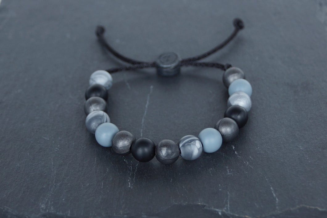 mixed metallic black and silver adjustable silicone bead bracelet