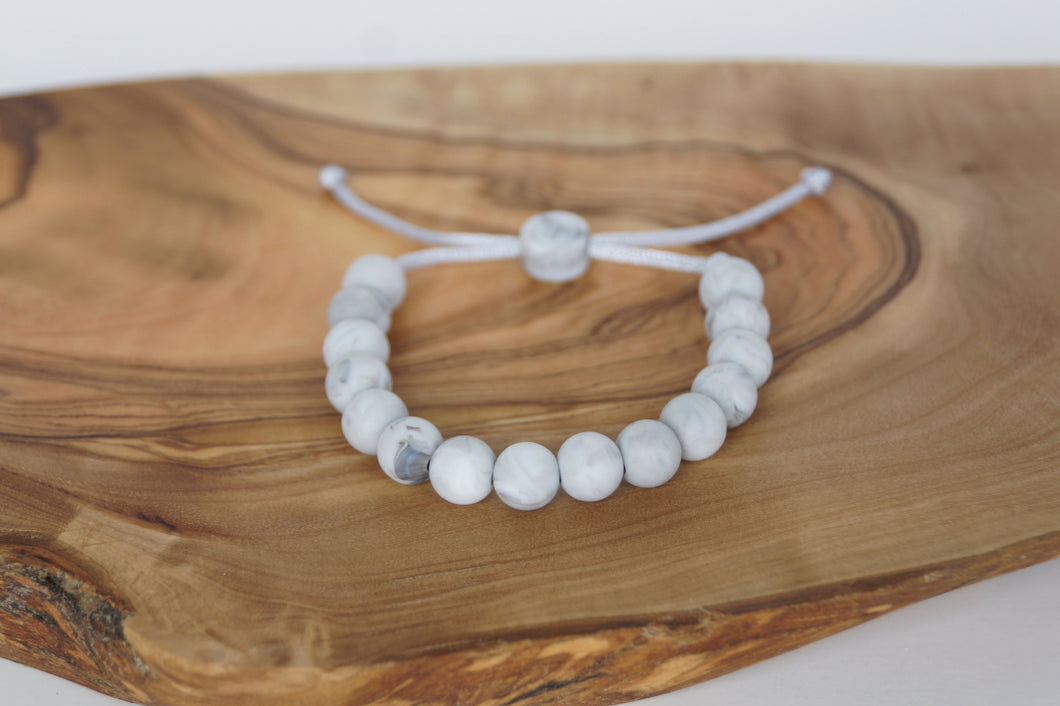 grey marble adjustable silicone bead bracelet