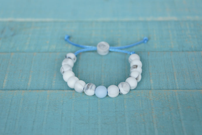 marble with blue accent bead  adjustable silicone bracelet