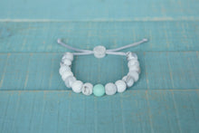 Load image into Gallery viewer, White marble with mint accent bead adjustable silicone bracelet