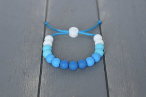 Aqua blue ombre adjustable silicone bead bracelet