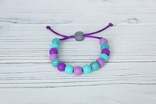 Load image into Gallery viewer, Purple and turquoise mermaid inspired  adjustable silicone bead bracelet