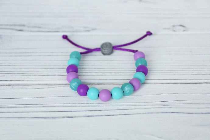 Purple and turquoise mermaid inspired  adjustable silicone bead bracelet