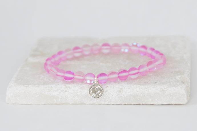 pink moonstone bracelet on elastic