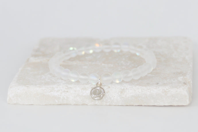White moonstone bracelet on elastic