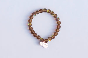 Brown moonstone bracelet on elastic with inspirational tag