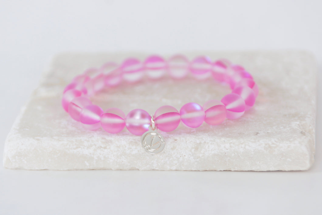 pink moonstone bracelet on elastic