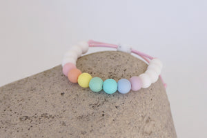 unicorn inspired pastel and white beads adjustable silicone bracelet