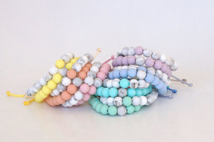Sets of 2 white marble with pastel accent beads adjustable silicone bracelets