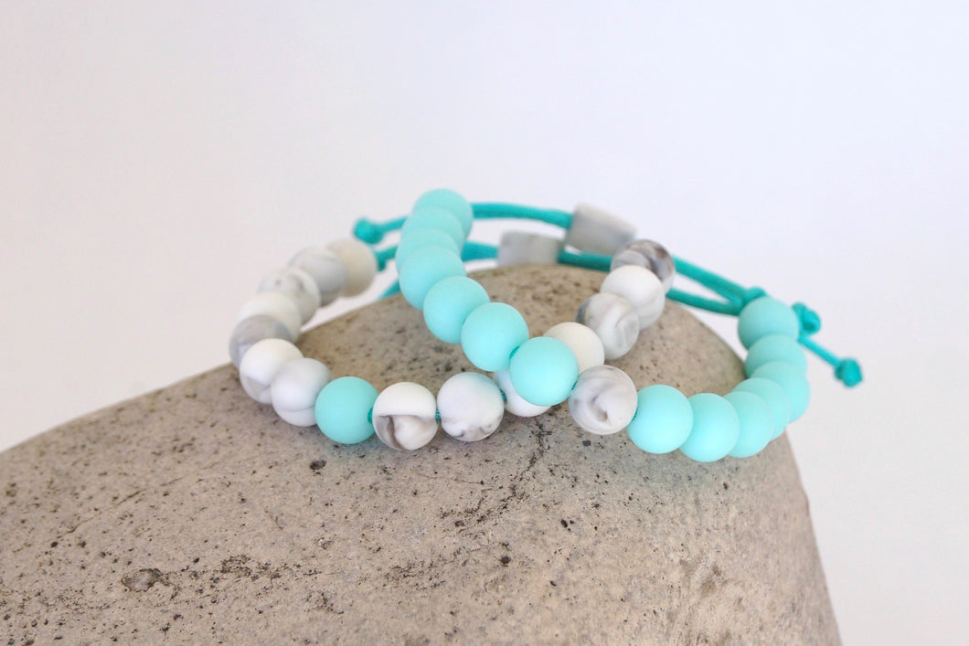 set of 2 marble and turquoise adjustable silicone bead bracelets