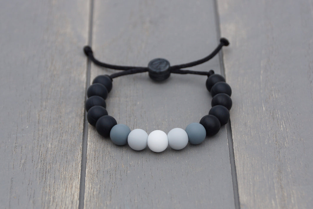 black and grey ombre adjustable silicone bead bracelet