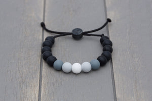 Black, grey and white ombre adjustable silicone bead bracelet