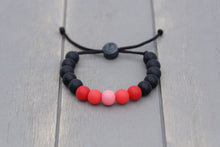 Load image into Gallery viewer, black and red ombre adjustable silicone bead bracelet