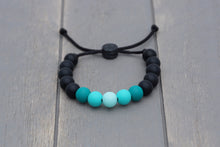 Load image into Gallery viewer, Black and turquoise ombre adjustable silicone bead bracelet