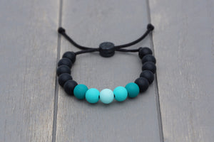 Black and turquoise ombre adjustable silicone bead bracelet