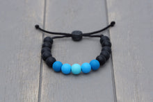 Load image into Gallery viewer, Black and aqua blue ombre adjustable silicone bead bracelet