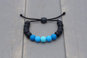 Black and aqua blue ombre adjustable silicone bead bracelet