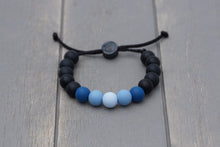 Load image into Gallery viewer, Black with blue ombre adjustable silicone bead bracelet