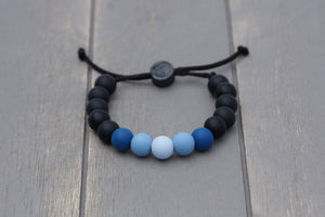 Black and blue ombre adjustable silicone bead bracelet
