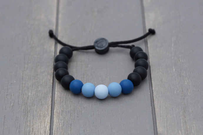 Black with blue ombre adjustable silicone bead bracelet