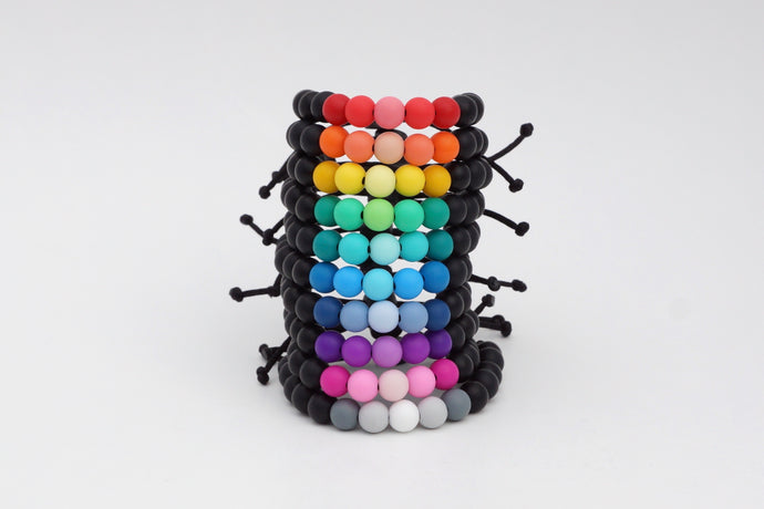 Dark ombre adjustable silicone bead bracelets in a rainbow of colours