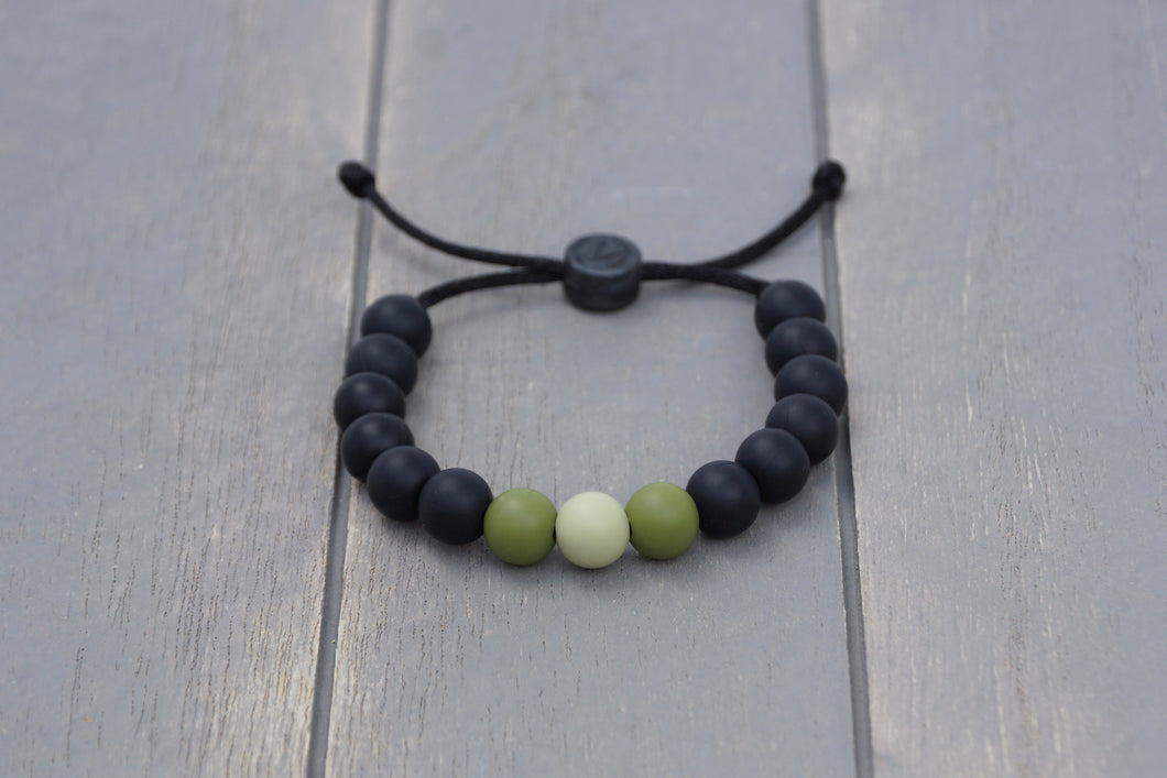 Black and army green ombre adjustable silicone bead bracelet