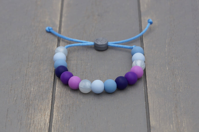 blue and purple winter colours adjustable silicone bead bracelet