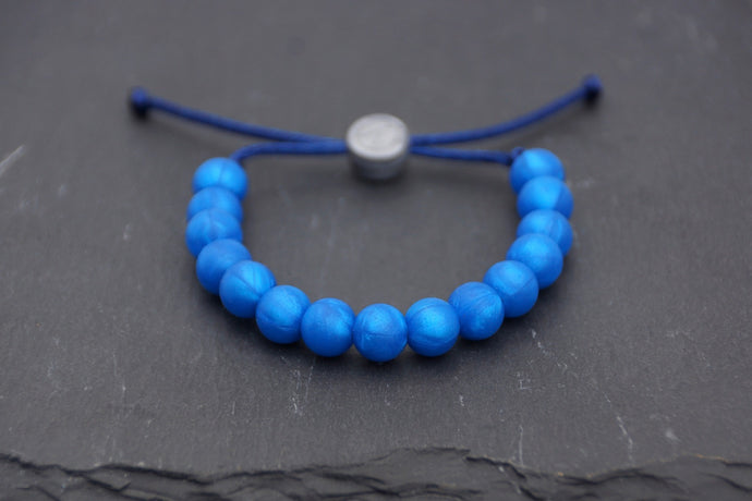 metallic blue adjustable silicone bead bracelet